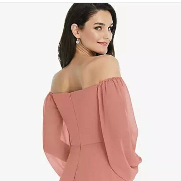 Dessy Collection Convertible Neck Long Sleeve Chiffon Gown Dessert Rose … - Picture 6 of 11